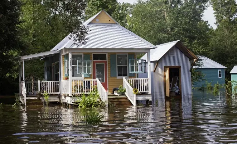 Standing flood water across the ground floor of a Denham Springs home