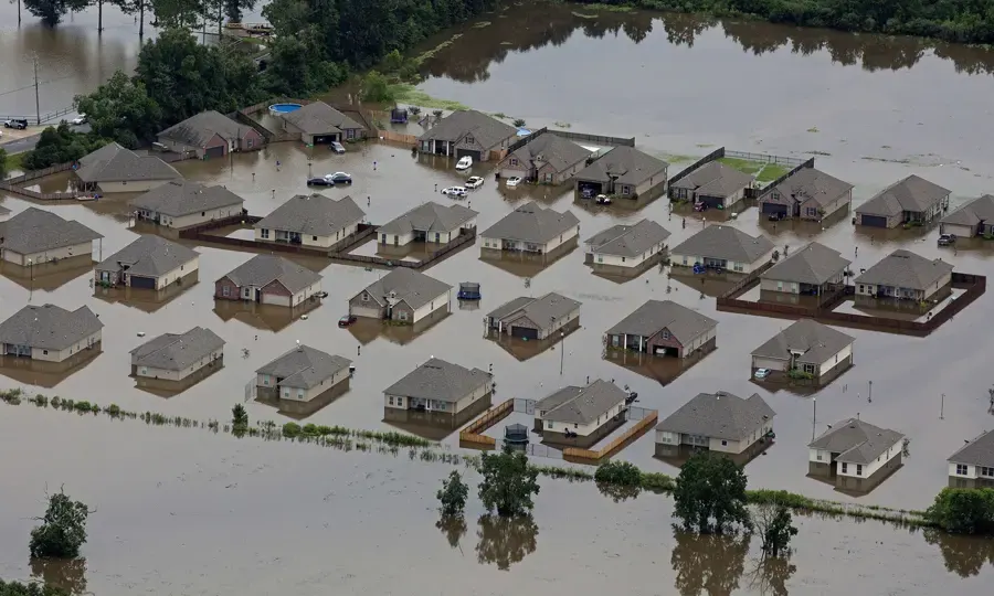 A flooded street in Livingston Parish during high water