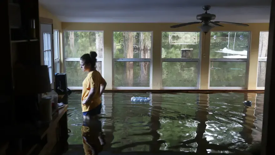 Flood water standing inside a Livingston Parish slab home